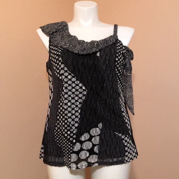 Lana Sport NWOT Black White Polka Dot Lightweight One Shoulder Tank Top 1X - Picture 1 of 9